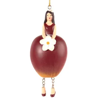 ROSEMARIE SCHULZ Heidelberg Dekofigur Deko Figur Blumenmädchen zum Hängen - Ein Apfel voller Freude, mit Baumelbeinchen rot