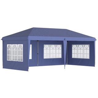 Outsunny Faltpavillon Partyzelt mit UV-Schutz, mit 4 Seitenteilen, (Faltpavillon, Pavillon), für Garten, Balkon, Blau weiß