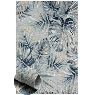 Wohnando Teppich MY-RUG Outdoor-Teppich "Holly" 300X200 cm, grau, rechteckig, Höhe: 8 mm, Palmenmuster, mit einem Hauch Gold, für Garten und Balkon grau 200 cm x 300 cm x 8 mm