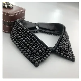 SHTGOI Damen Perlenkragen Abnehmbare Falscher Kragen Hemd Halbkragen Krageneinsatz Kunstperlen Blusenkragen Einsatz Vintage Halbkragen Elegant Kleidung Accessoires für Mädchen Hemd Sommerhemd Schwarz