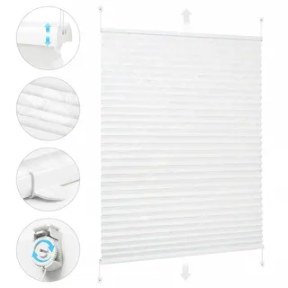 Plissee Klemmfix ohne Bohren 80x200cm Sonnenschutzrollo Verspannt Lichtschutz Faltrollo Rollos für Fenster und Tür Weiß bedruckt - Weiß