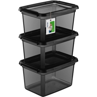 PAFEN 3X Aufbewahrungsbox mit Deckel 15L - 38 x 28,5 x 22 cm - Boxen Aufbewahrung Stapelboxen mit Verschlussclips Kunststoffbehälter Kleiderboxen Transparent Organizer | Schwarz