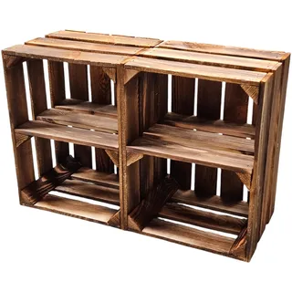 Teramico Vintage Holzkisten 40 x 30 x 25cm geflammt | Weinkisten & Obstkisten | Set-Angebote (2er Set Boden Kurz)
