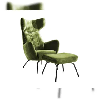 KAWOLA Ohrensessel LOTTE Velvet 79 x 117 x 80 cm Olivgrün mit Hocker