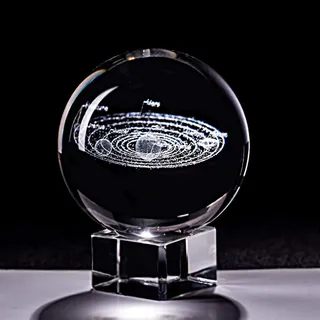 WMDSYGD Kristallkugel Papiergewehr 3D Lasergraviertes Sonnensystem Glas Miniatur Planeten Modell Kugel Globale Wohnkultur Figur-Geschenke Geburtstagsgeschenk (Color : with Crystal Base, Size : 60mm)