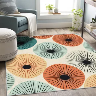 AUWUUA Atomic Rug, 160 x 200 cm, Mid-Century Modern-Teppiche für Wohnzimmer und Schlafzimmer, Retro-50er-Jahre-Muster, abstraktes geometrisches Muster, waschbar, rutschfeste Bodenmatte für Esszimmer
