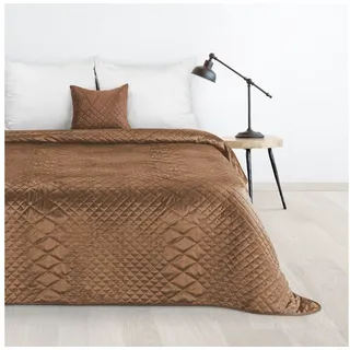 Design91 Tagesdecke LUIZ, gesteppter Bettüberwurf aus Velours – weich, stylvoll & vielseitig orange 170 cm x 210 cm