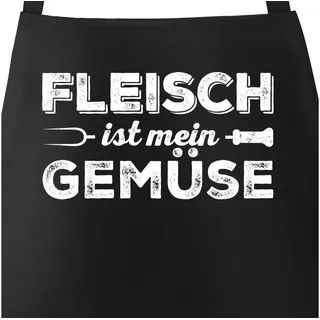 MoonWorks Grillschürze Grill-Schürze für Männer mit Spruch Fleisch ist mein Gemüse Baumwoll-Schürze Küchenschürze Moonworks®, mit kreativem Aufdruck schwarz