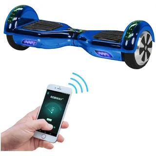ROBWAY W1 Hoverboard für Erwachsene und Kinder, 6,5 Zoll, Self-Balance, Bluetooth, App, 700 Watt, LEDs (Blau Chrom 2.0)