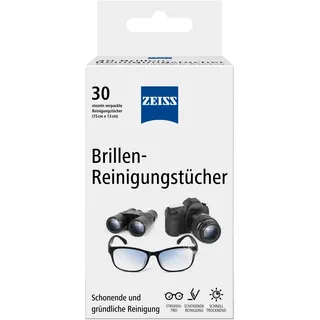 Zeiss Brillenputztücher Brillen-Reinigungstücher, feucht, 13 x 15 cm, aus Zellstoff, [30 Stück