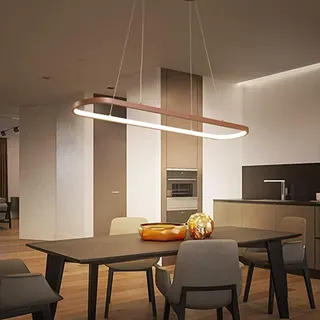Bellastein LED Esstisch Pendelleuchte Oval Büro Kronleuchter Modern Minimalistisch Ring Design Höhenverstellbar Hängelampe Mit Fernbedienung Dimmbar Deckenleuchte (L120cm)