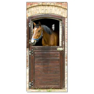 Wallario Selbstklebende Türtapete Pferd im Stall - Türposter 93 x 205 cm Abwischbar, rückstandsfrei zu entfernen