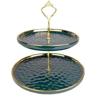 Intirilife Etagere, Porzellan, (2-tlg), Etagere 2 Etagen Porzellan Cupcake Tortenständer Gebäckständer grün Ø 25 cm x 26.5 cm x 26.5 cm x 6 cm x 25.5 cm