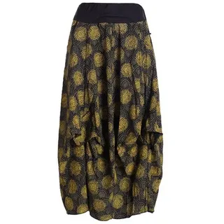 Vishes Maxirock Langer Damen Ballon-Rock Pump-Rock Baumwolle Blüten-Muster Retro Style, Sweat-Rock gelb|schwarz 34