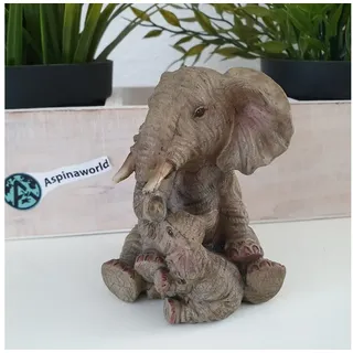 Aspinaworld Tierfigur Afrika Deko sitzende Elefanten Figur mit Baby 10 cm grau