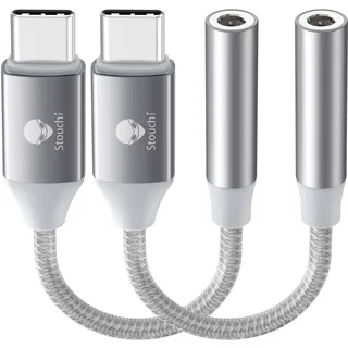 Adapter USB C auf Klinke,Stouchi USB Typ C auf 3,5 mm Kopfhörer Adapter Aux Audio Dongle,HiRes DAC Chip,Kompatibel mit Samsung Galaxy S22 S21 S20 Ultra Note 20 S10,Pixel 6a,Huawei P50 Silber 2er-Pack
