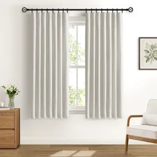DEFYNEE 100% Verdunkelungsvorhang 2er Set H160xB140cm Beige | Leinenoptik, Thermo, 4 Aufhängearten, Für Stangen & Schienen, Lärmschutz, Schlaf- & Wohnzimmer, Inkl. 20 Clips