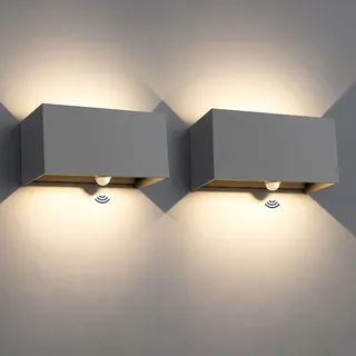 Kingwen LED Außenleuchte mit Bewegungsmelder,20W,3000K,Grau,2er Set | Außenlampe mit Bewegungsmelder,2×1000lm,IP65,Dämmerungssensor,0–120° Lichtkegel für Hauswand,Eingang und Garage