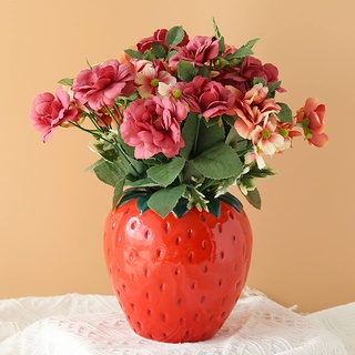 RWUDV Vintage inspirierte Erdbeervase, niedliche Erdbeerblumenvase, kreative Erdbeer-Dekorvase, dekorative Keramikvase, einzigartige Heimdekoration, Vase, Ornament für Wohnzimmer, Küche, Garten, Büro