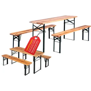 Stagecaptain Bierzeltgarnitur Hirschgarten Biergarten-Set für Groß & Klein, (Family Set, 6-tlg., 4x Bank, 2x Tisch in Erwachsenen- und Kinder-Größe), Sitzmöbelset Outdoor & Indoor, klappbar braun