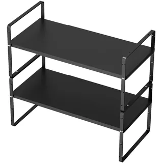 SANNO Erweiterbares Küchenregal-Organizer, höhenverstellbar, groß, stapelbar, Küchenschrank, Speisekammer und Thekenregal, Organizer, Schrankständer, Gewürzregal, Schwarz, 2 Stück