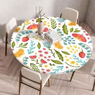 Treer 3D Elastische Tischdecke Rund Abwaschbar, Outdoor Picknick Spanntischdecke Rund Gartentischdecke Round Tischdecke mit Gummizug für Esszimmer, Küche (Schmetterling,90 cm)