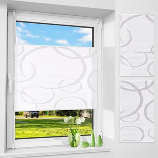 Allesin Plissee ohne Bohren mit ausgebranntem Kreismotiv, Plissees Klemmfix mit Muster,Weiß 100x120cm(BxH), Plisseerollo Jalousie Rollos für Fenster und Tür, Sichtschutz und Sonnenschutz