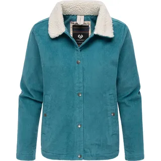 Cordjacke RAGWEAR "Walinea Corduroy", Damen, Gr. L (40), blau (ocean), Cord, Fleece, Außenmaterial: 100% Baumwolle, Innenfutter: 100% Polyester, Wattierung: 100% Polyester, casual, gerade hüftlang, ohne Ausschnitt, Langarm Ärmel ohne Ärmelschlitz normaler Saum, Jacken, Stylische Damen Jacke aus Cord mit Teddyfell-Kragen