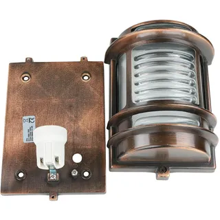 Licht-Erlebnisse Außenwandleuchte Messing Glas H: 22 cm E27 IP64 Kupfer antik