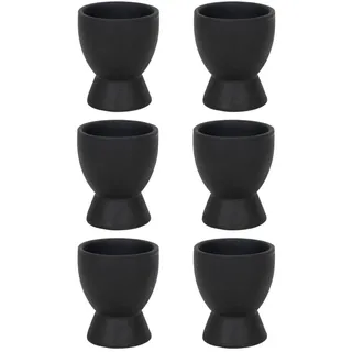 Home4You Eierbecher - H 8 cm - Schwarz matt - Steingut - 6er Set