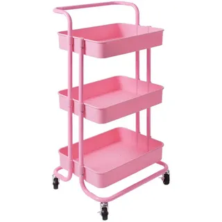 COSTWAY Servierwagen, Küchenwagen mit Rollen, 3 Regale, Metallrahmen rosa