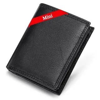 FOMAX Mini Herren Geldbörse aus echtem Leder mit RFID Schutz, 11 Kartenfächer, Klein & Kompakt, Hochformat, Schwarz
