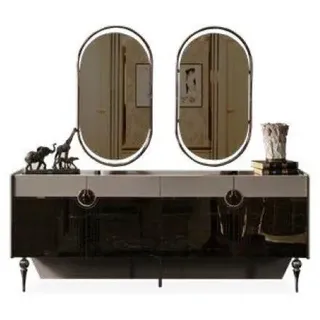 JVmoebel Sideboard Italienische Kommode aus Holz mit Glasakzenten in Grau (2 St., Sideboard / Spiegel), Made in Europa grau