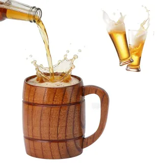 Tissting Holz Bierkrug 300ml, Holzbecher Camping Bierbecher mit Henkel, Retro Anti-Verbrühung Trinkbecher Saurer Jujubeholz Becher für Rotwein Milch Kaffee Tee Camping Geschenk