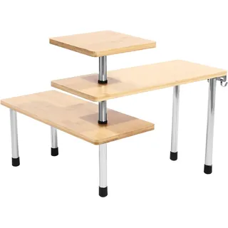 TanjcXliu 3-Tier Gewürzregal, Küchen Arbeitsplatten Organizer, Küchenregal Klein, Eckregal Küche, Bambusbrett und Edelstahl, für Wohnzimmer, Café, Küche, Büro, Einfache Montage