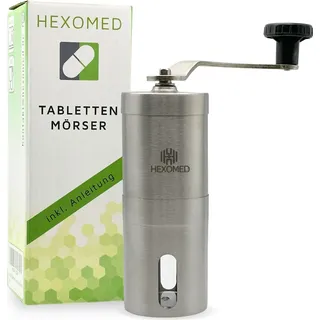 HEXOMED Premium Tablettenmörser aus rostfreiem Edelstahl zum Drehen - Tablettenspalter zum Zerkleinern von Medikamenten [EINSTELLBAR] –