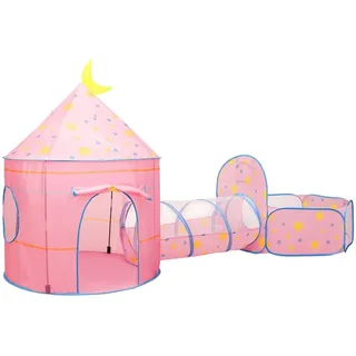 vidaXL Spielzelt für Kinder Bällebad Kinderzelt Babyzelt Spielhaus Zelt mit Tunnel Tragetasche 3-in-1 Design für Indoor Outdoor Rosa 301x120x128cm