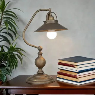 Licht-Erlebnisse Tischlampe Echt-Messing in Bronze Antik matt Wohnzimmer Schlafzimmer 39 cm E27 max. 60W Rustikale Tischleuchte Büro COUNTRY