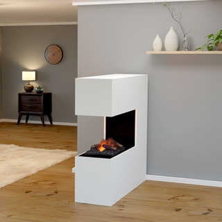 GLOW FIRE Elektrokamin 'Schiller' | Wasserdampf Kamin mit OMC 500 inkl. Holz in weiß als Raumteiler | HxBxT: 120x120x37 cm