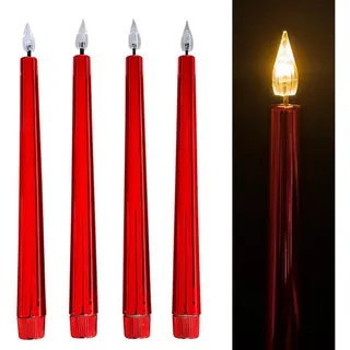 Online-Fuchs LED-Kerze 4 LED Stabkerzen im Metallic-Design mit Acrylflamme und Timer (Silber, Grün, Rot & Silberblau, 470262), praktische 6-Stunden Timerfunktion rot