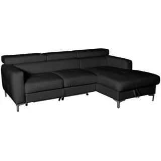 Livetastic Ecksofa, Schwarz, Leder, Echtleder, Rindleder, Ottomane rechts, L-Form, 226x169 cm, Made in EU, Lederauswahl, Stoffauswahl, Rücken echt, Wohnzimmer, Sofas & Couches, Wohnlandschaften, Ecksofas