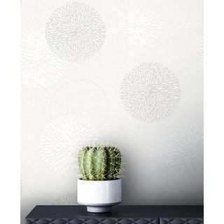 Newroom Vliestapete, Weiß Tapete Modern Kreise - Mustertapete Grau Grafisch Floral Blumen Muster für Wohnzimmer Schlafzimmer Flur weiß
