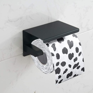 Toilettenpapierhalter mit 17CM Ablage, Handtuchhalter Ohne Bohren selbstklebend SUS 304 Edelstahl Toilettenpapierhalter, matt schwarz Toilettenpapierhalter, für Bad, Küche