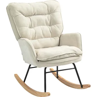 HOMCOM Schaukelstuhl Schwingsessel Armlehnsessel, Stillsessel mit Chenilleoptik, Schaukelsessel bis 120 kg Belastbarkeit für Schlafzimmer, Wohnzimmer, Beige   Aosom