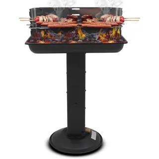 Muntel Holzkohlegrill edelstahl,Säulengrill, BBQ-Grill,inkl 5-fach höhenverstellbarem Grillrost, Lüftungsregler,Aschekasten und Aschekasten, für Camping, Garten, Schwarz