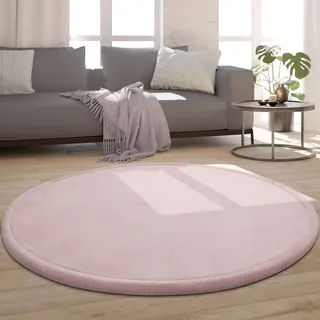 Teppich PACO HOME "Tatami 475" Teppiche Gr. Ø 200 cm, 24 mm, 1 St., pink Esszimmerteppiche Kurzflor, Uni Farben, mit Memory Foam, waschbar