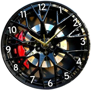 LeeQinersw 2D-Autoradnaben-Wanduhr aus Acryl, Reifenfelgen-Dekoration, 30cm | Hängeuhr für Landhausstil, Retro-Wanduhr für Küche, Garage, Schlafzimmer