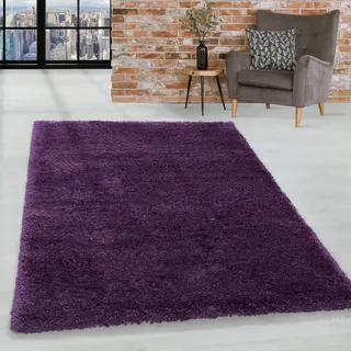 HomebyHome Shaggy Hochflor Teppich Lila 280x370 cm Extra Weich & Waschbar Jute Rückseite für Fußbodenheizung, Einfarbig & Flauschig für Wohnzimmer & Schlafzimmer