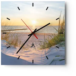 Modern Wanduhr Düne Strand Meer 40x40cm Quadrat Groß Wand Uhr Glas Analog Zimmeruhren Küche Büro Wohnzimmer Glasuhr Wall Clock Dekoration Design Wanddekoration Küchenuhr C3AC40x40-3989