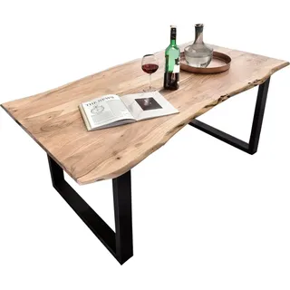 MiaMöbel Baumkante Esstisch 120 x 77 x 80 cm Akazie/Antikschwarz